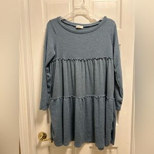 Blue Tiered Long Sleeve Dress size large